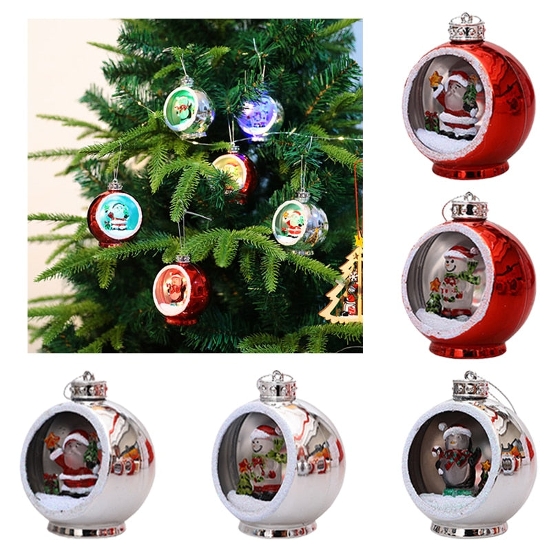 Christmas Tree Decorations Hollow Santa Snowman Glowing Christmas Balls Xmas Gifts 2023 New Year Ornaments Navidad Home Decor