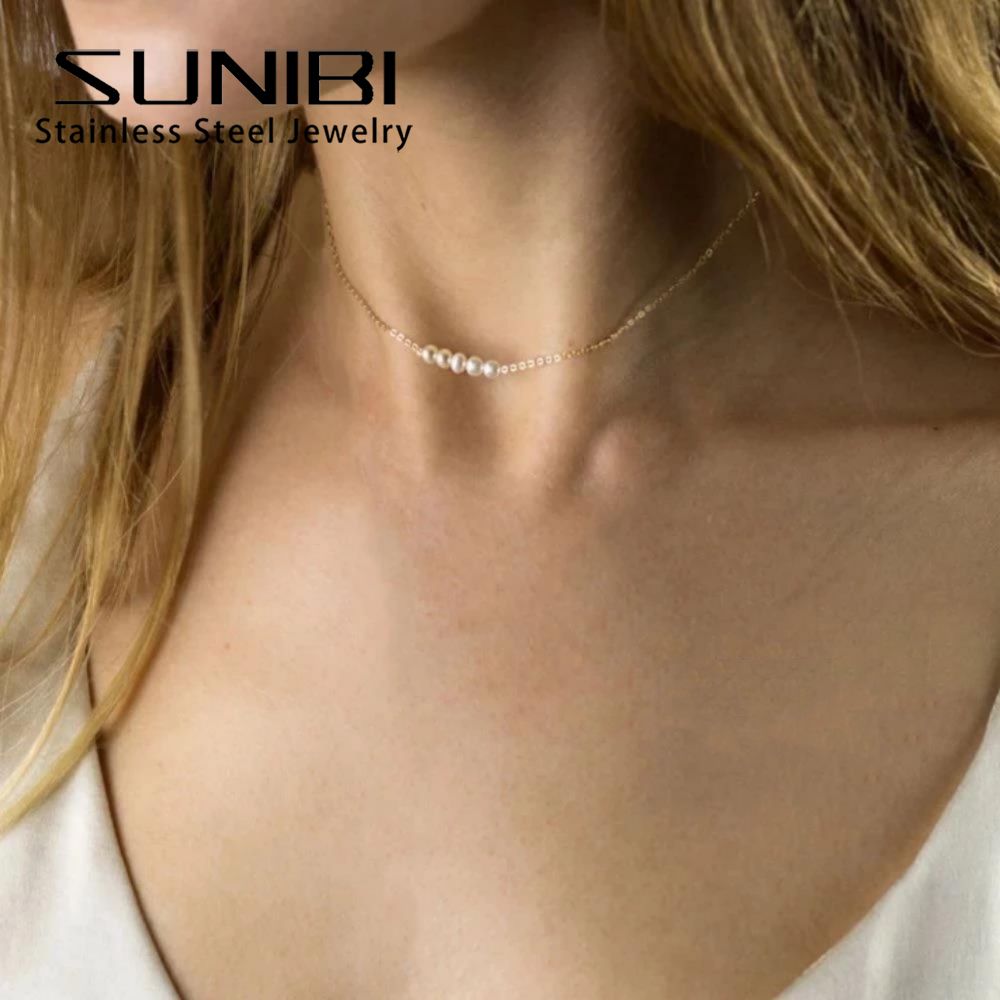 SUNIBI Minimalism Stainless Steel Pendant Necklace for Women Girls Multi Layered Crystal Choker Necklace Set Gift Trendy Jewelry