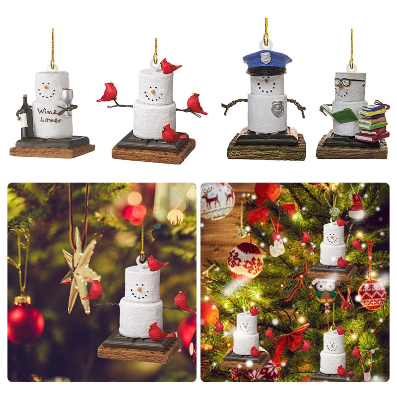 Acrylic Snowman Figurines Pendants Merry Christmas Charms DIY Snowmans Ornament Crafts Festive Gifts Crafts Home Decor Supplies