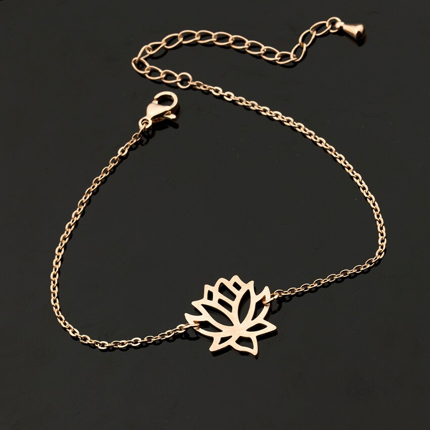 Stainless Steel Charm Healing Lucky Lotus Flower Bracelets For Women Boho Jewellery Delicate Chain Yoga Bracelet Mom Gifts