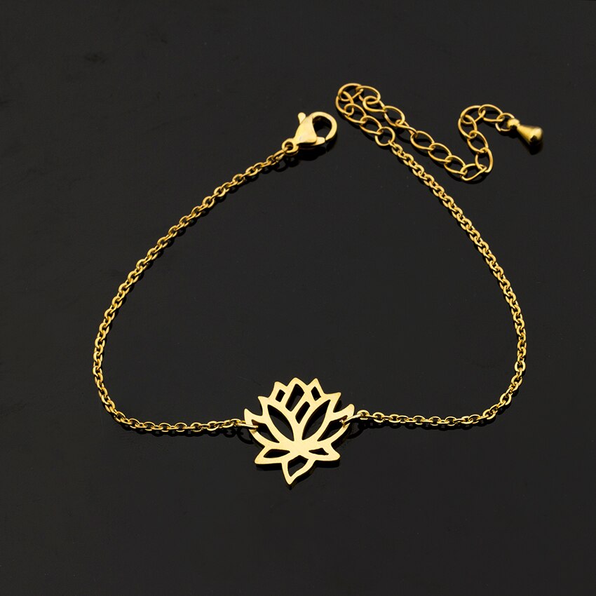 Stainless Steel Charm Healing Lucky Lotus Flower Bracelets For Women Boho Jewellery Delicate Chain Yoga Bracelet Mom Gifts