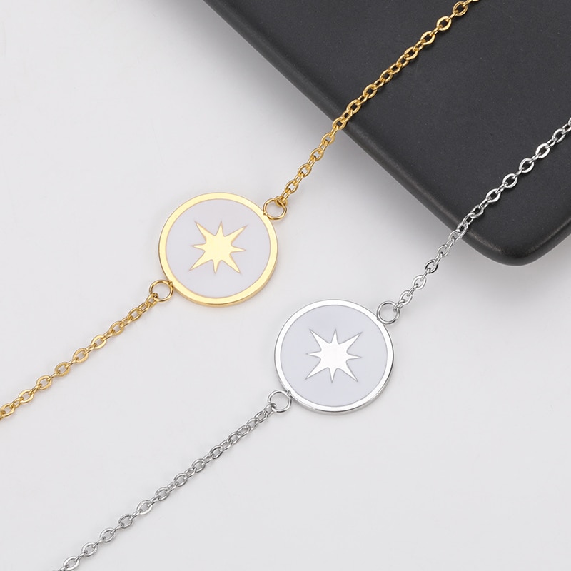 Stainless Steel Dripping Oil Octagonal Star Bracelets Simple Polaris Gold Color Adjustment Bracelets Fashion Jewelry Girls Gifts