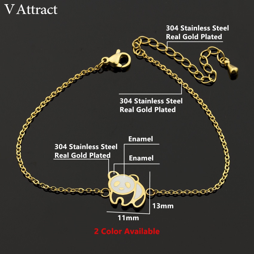 V Attract Stainless Steel Cute Panda Cuff Bracelet Women Fashion Jewelry Animal Charm Pulseira Best Friend Gift
