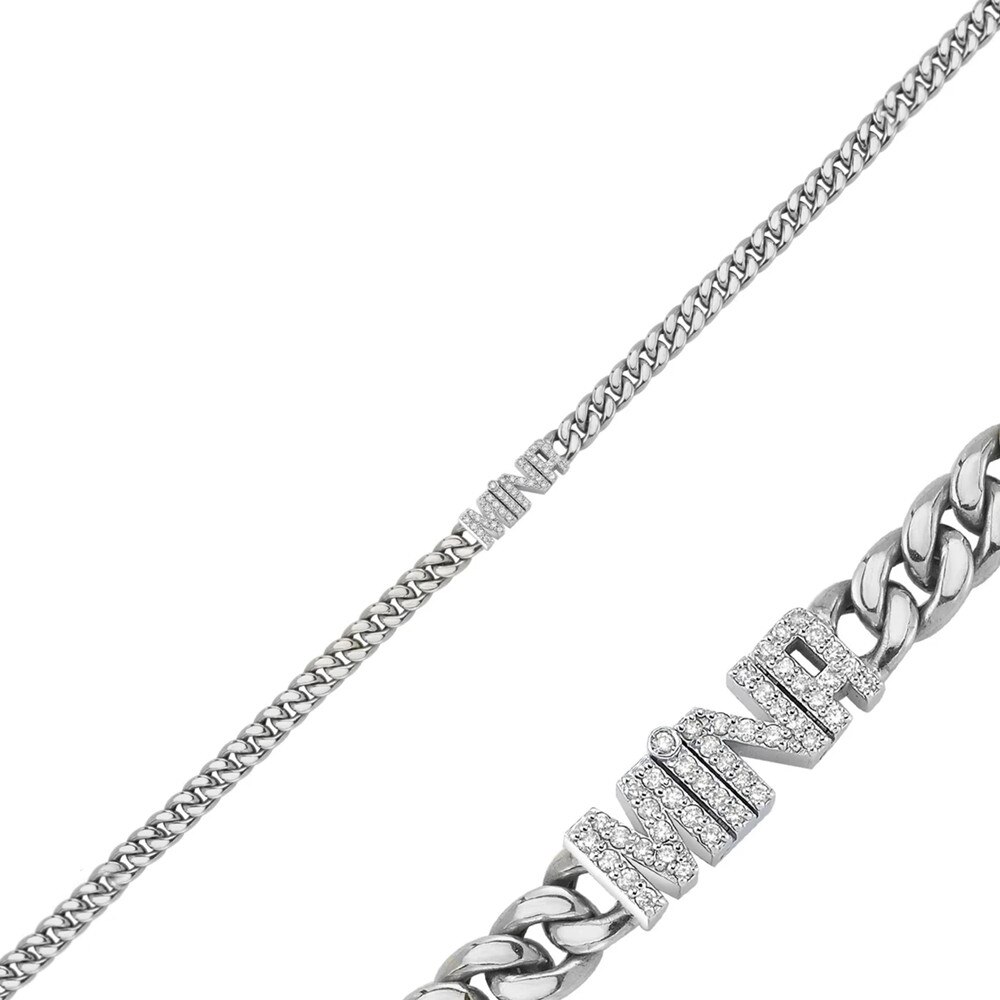 VishowCo Custom Name Bracelet Stainless Steel 8mm Cuban Chain Personalized Diamond Name Bracelet For Women's/Men's Birthday Gift