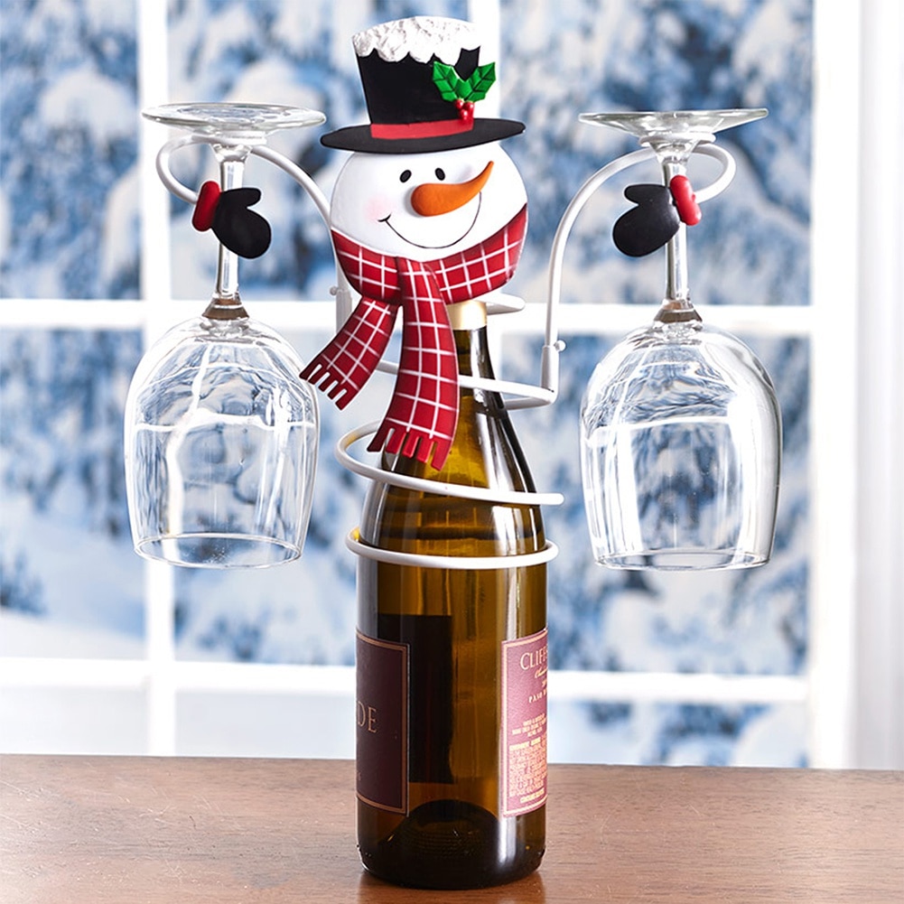 Wine Bottle Storage Holders For Wine Glasses Rack Christmas Decoration For Home Organizer Rack Desktop Shelves Snowman Xmas Gift