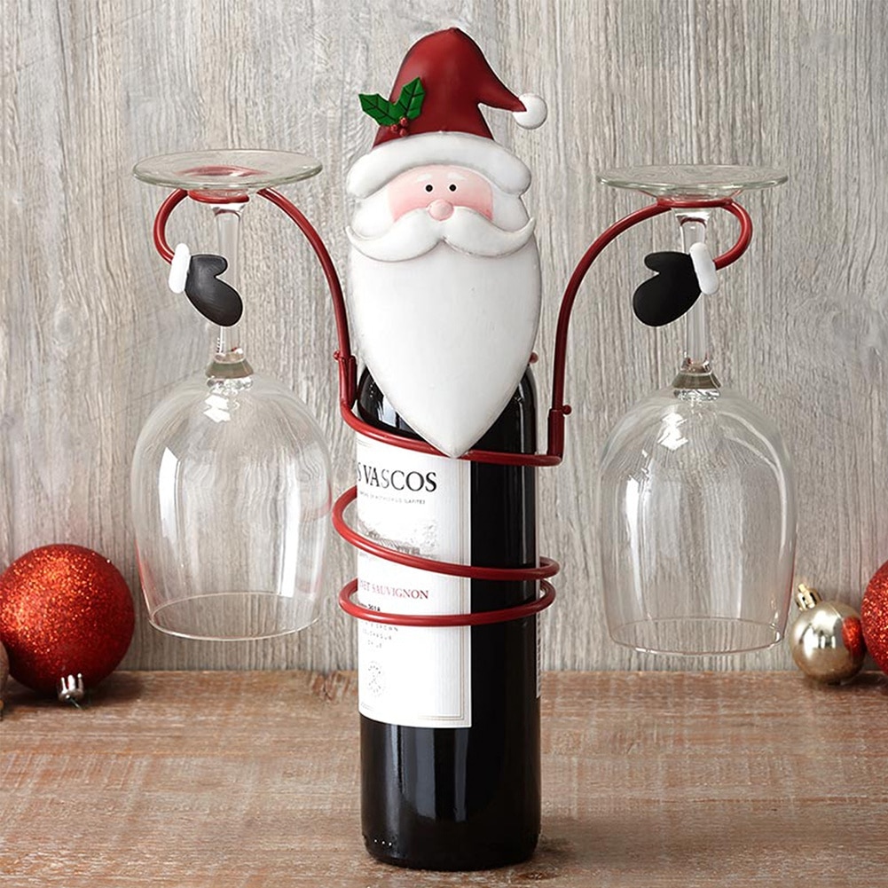 Wine Bottle Storage Holders For Wine Glasses Rack Christmas Decoration For Home Organizer Rack Desktop Shelves Snowman Xmas Gift