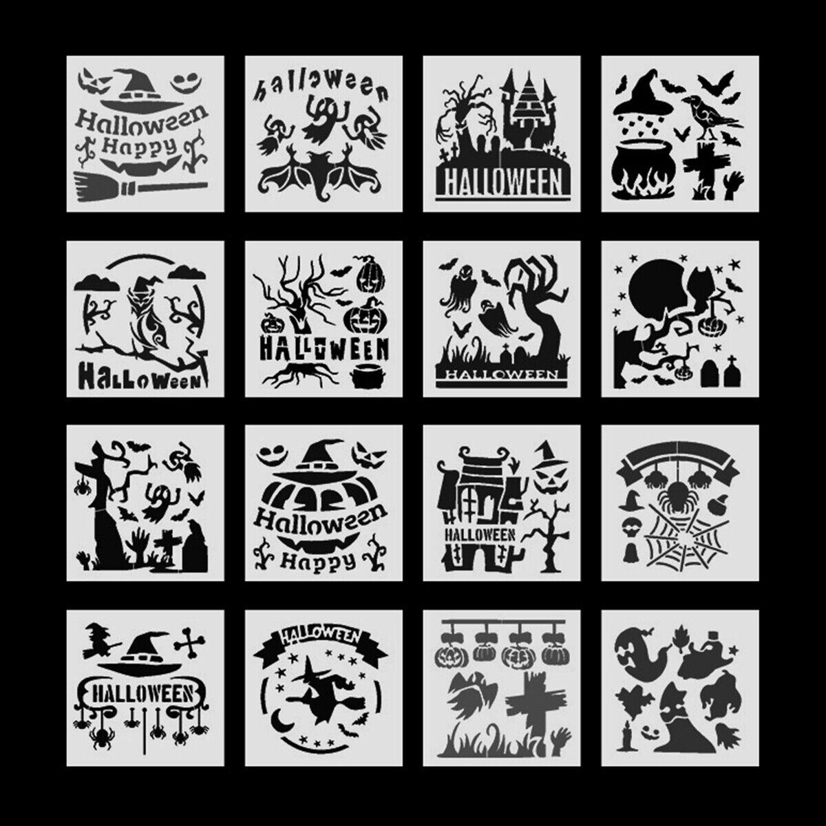 16Packs Halloween Stencils for Painting on Wood Reuseable DIY Craft Templates