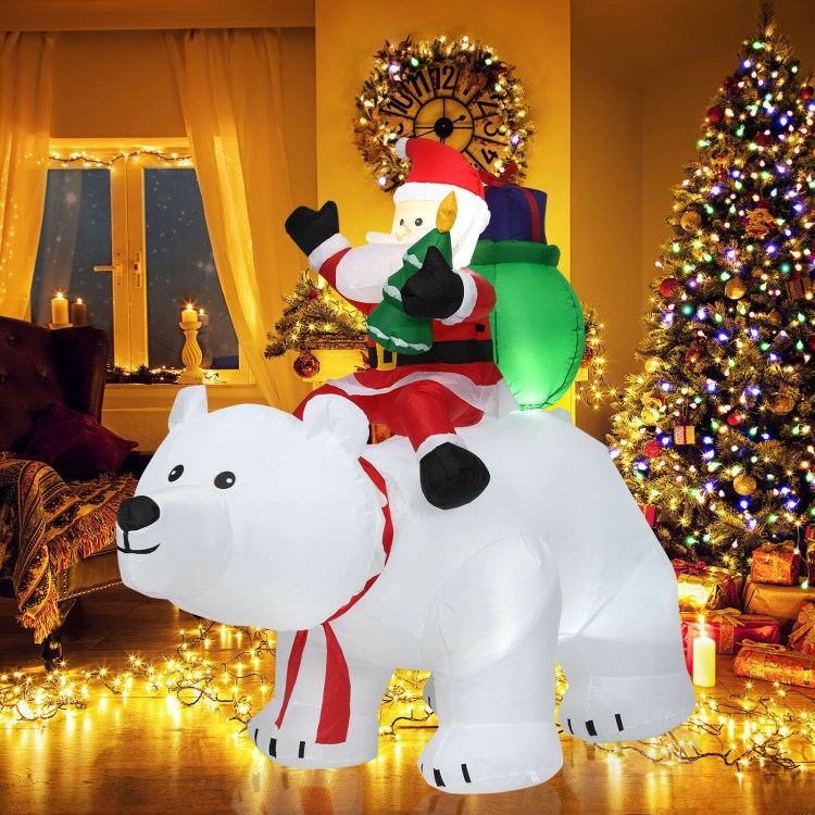 6.5 Feet Christmas Inflatable Santa Riding Polar Bear with Shaking Head LED Lights