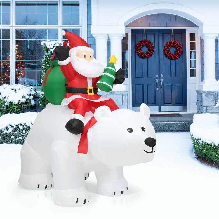 6.5 Feet Christmas Inflatable Santa Riding Polar Bear with Shaking Head LED Lights