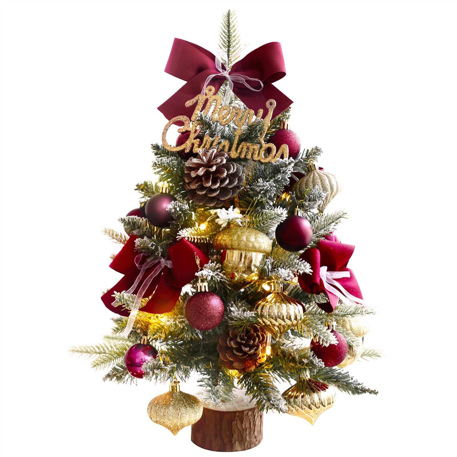 1.5FT Small Christmas Tree with 10FT Lights Table Top Mini Christmas Tree Artificial Flocked Xmas Decorations for Living Room Bedroom Office Shop