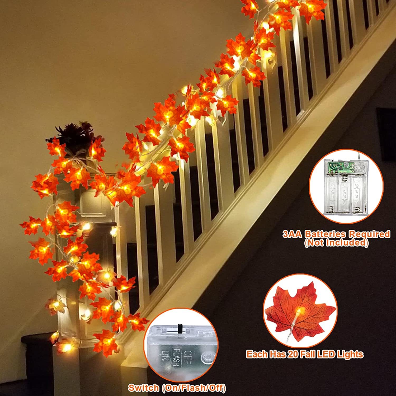 5.8FT Fall Maple Leaves Garland with Lights Wedding Autumn Lights String