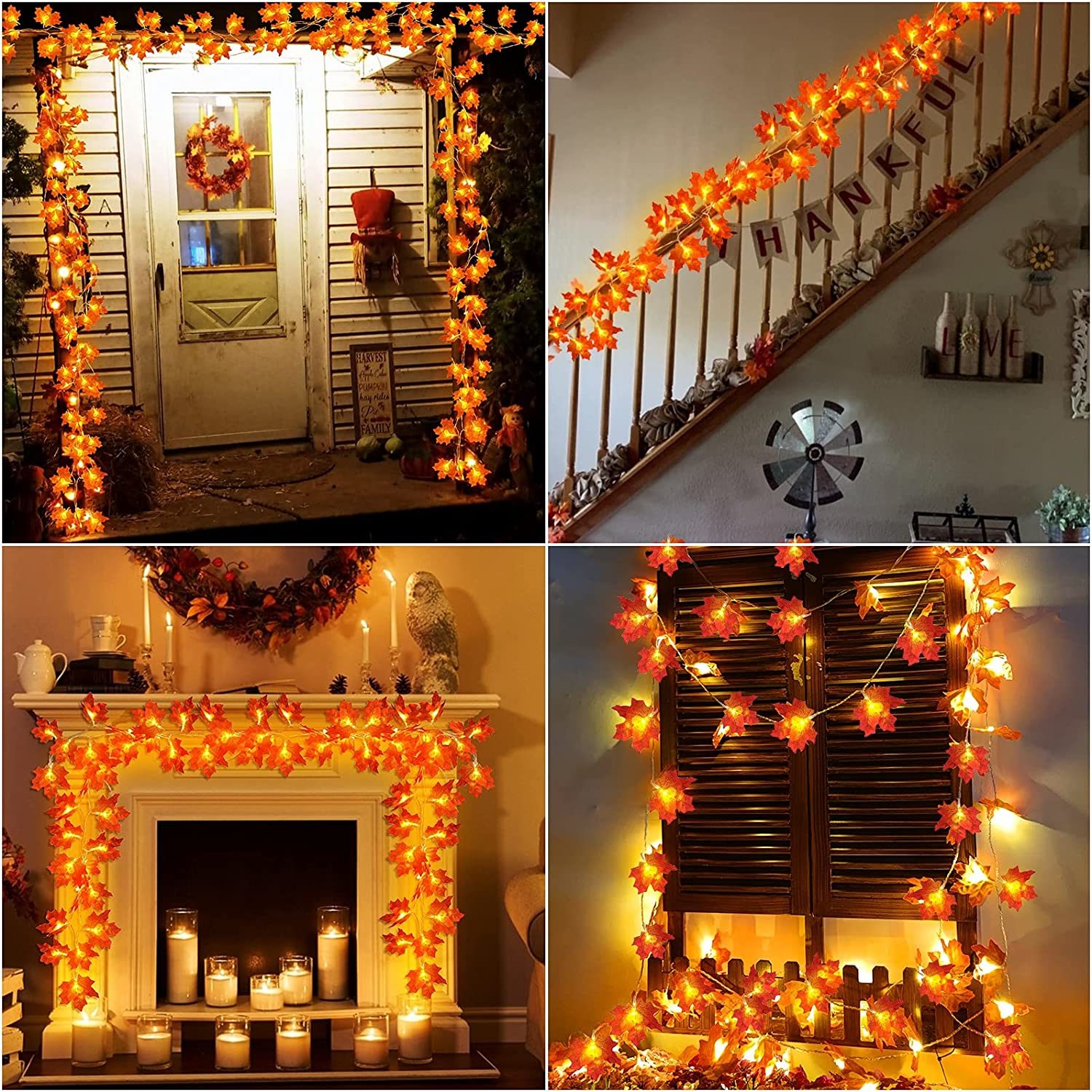 5.8FT Fall Maple Leaves Garland with Lights Wedding Autumn Lights String