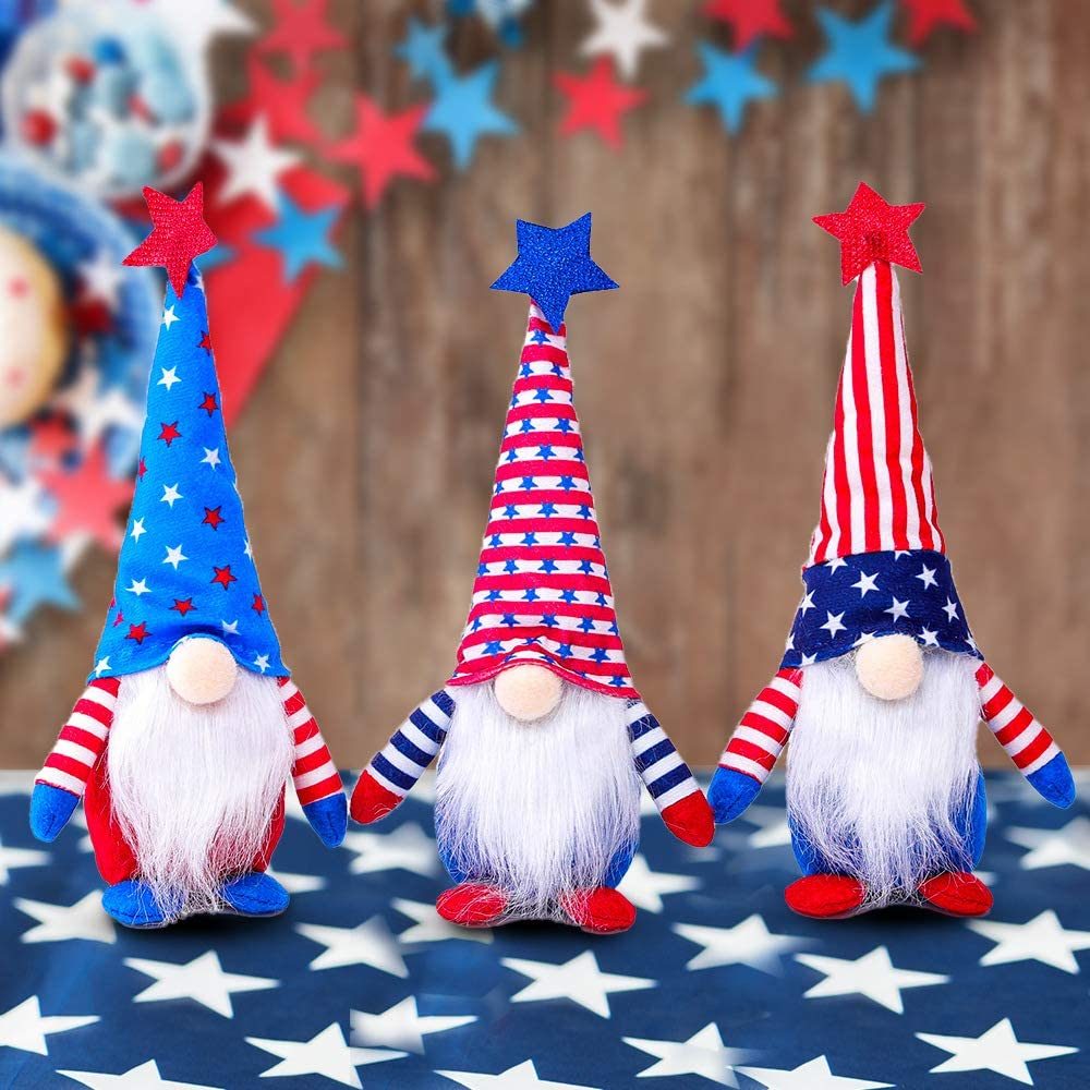 3Pcs Patriotic Elf Gnomes 4th of July Plush Tomte Figurine Independence Day Gift