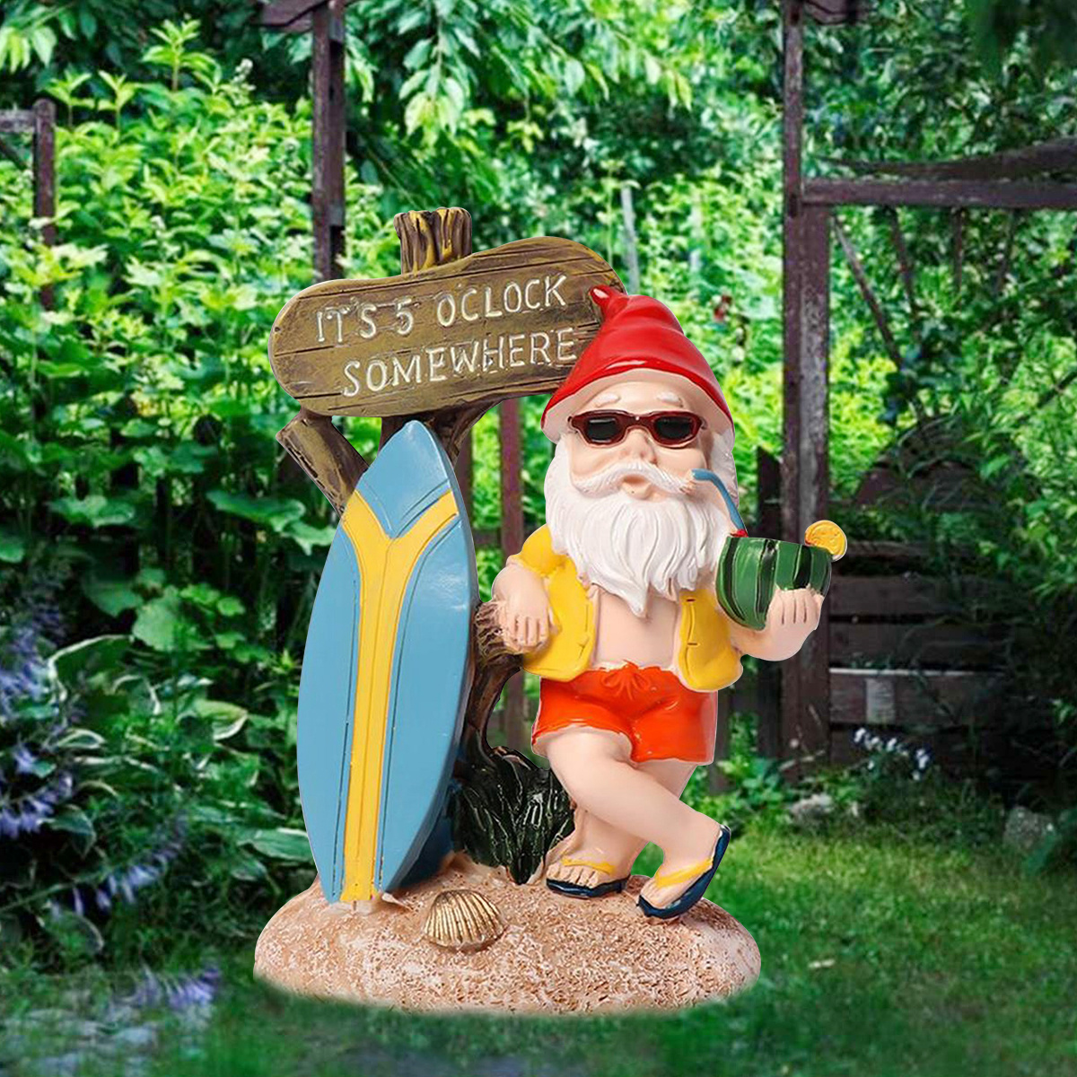 Surfing Garden Gnome Resin Statues Funny Beach Theme Dwarf Gnome Outdoor Decor