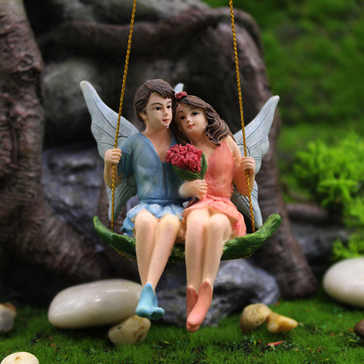 Fairy Garden Accessories, Miniature Fairies Garden Couples Figurines Kit with Squirrels, Fairy Garden Supplies Ornaments Kit Mini Garden Decor