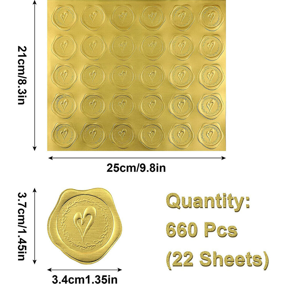 660Pcs Gold Embossed Wax Stickers Envelope Adhesive Seal Stickers for Invitation