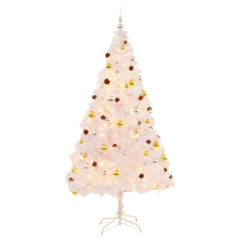 Artificial Christmas Tree with Baubles and LEDs White 82.7"