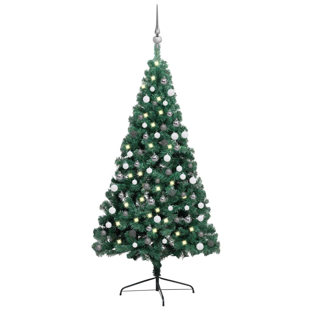 Artificial Half Christmas Tree with LEDs&Ball Set Green 82.7"