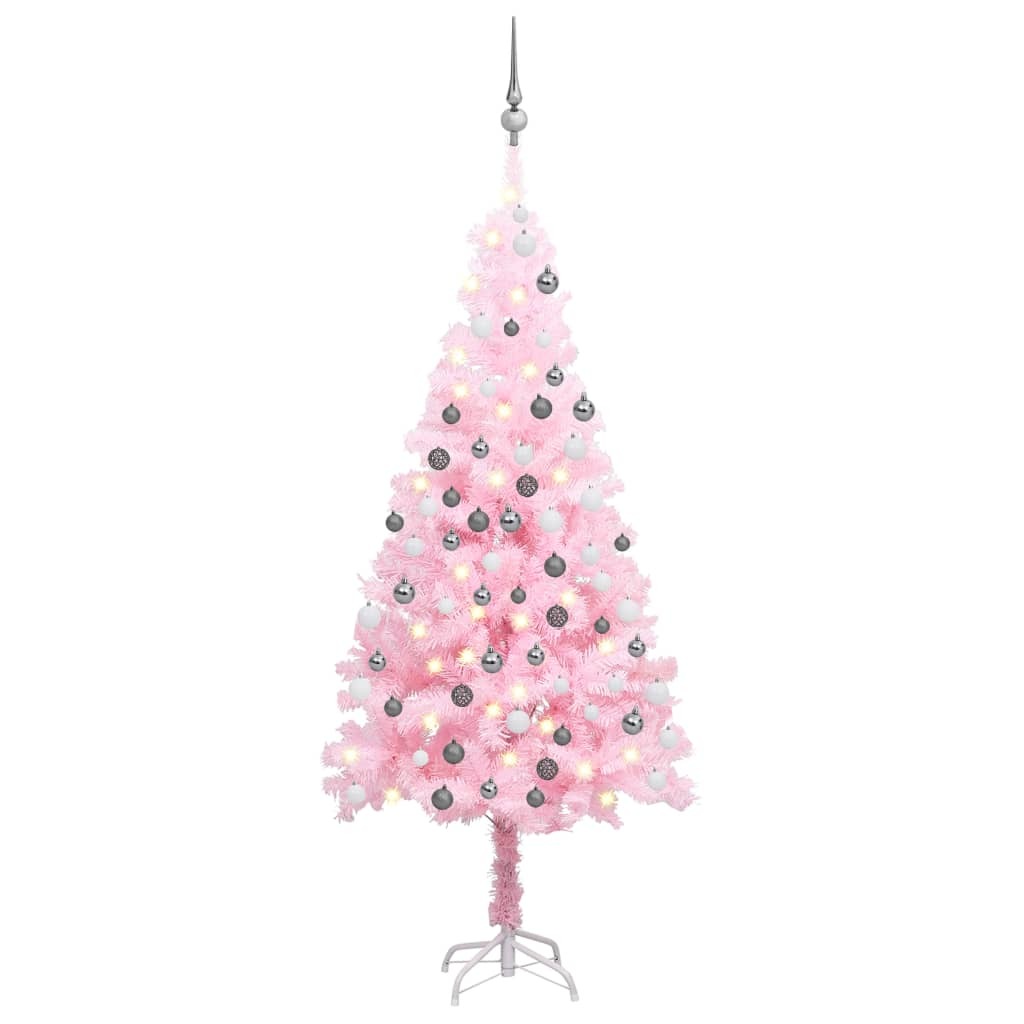 Artificial Christmas Tree with LEDs&Ball Set Pink 47.2" PVC (329177+330099)
