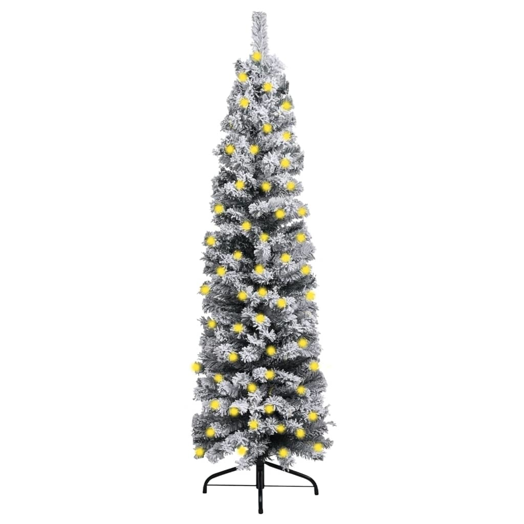 Slim Christmas Tree with LEDs&Flocked Snow Green 70.9" PVC