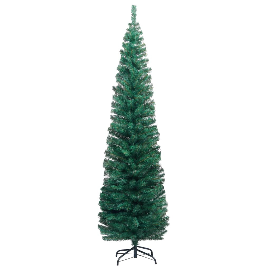 Slim Artificial Christmas Tree with LEDs&Stand Green 82.7" PVC