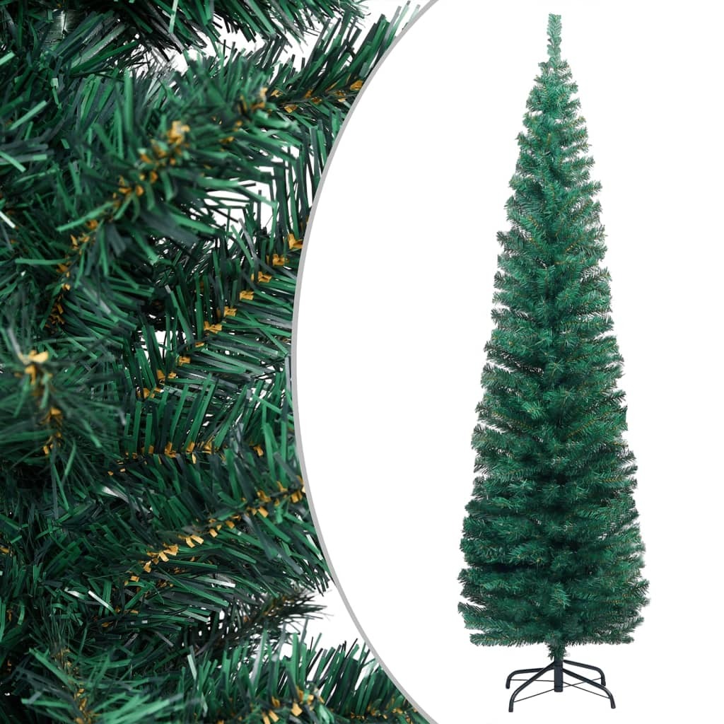 Slim Artificial Christmas Tree with LEDs&Stand Green 70.9" PVC