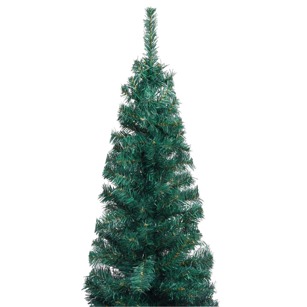 Slim Artificial Christmas Tree with LEDs&Stand Green 70.9" PVC