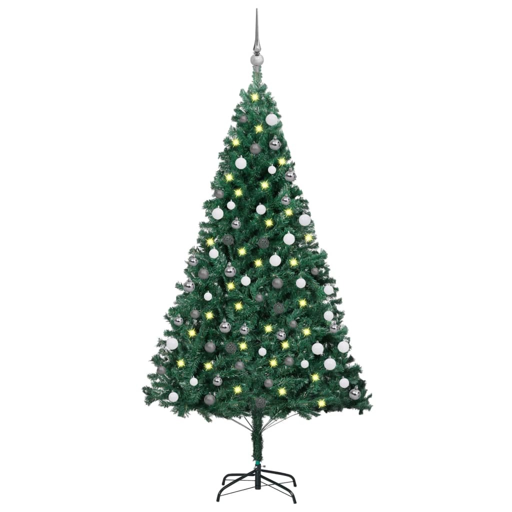 Artificial Christmas Tree with LEDs&Ball Set Green 70.9" PVC