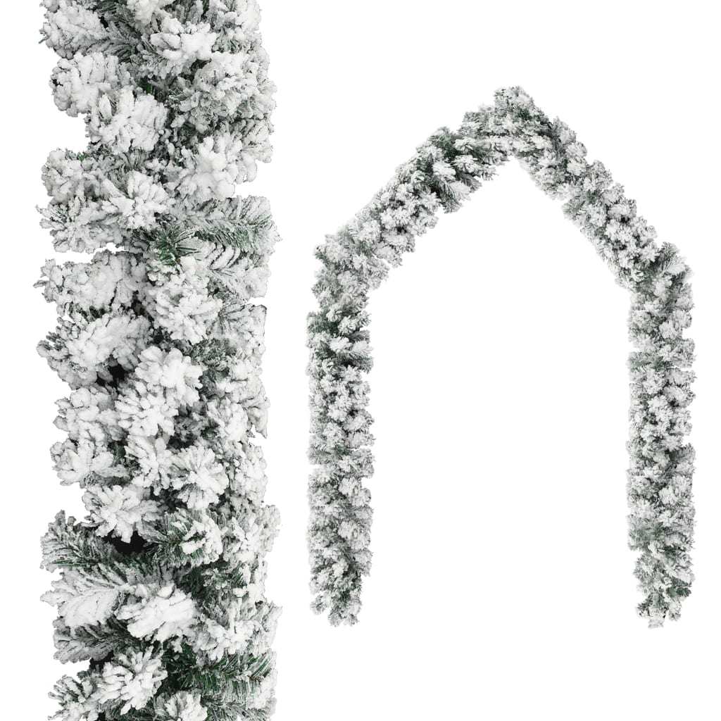Christmas Garland with LEDs&Flocked Snow Green 16.4' PVC
