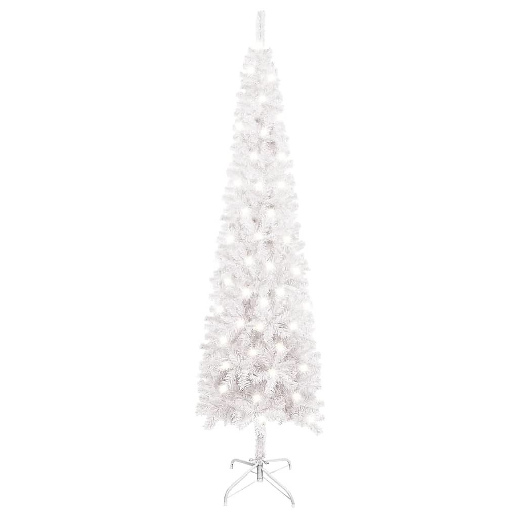Slim Christmas Tree with LEDs White 59.1"