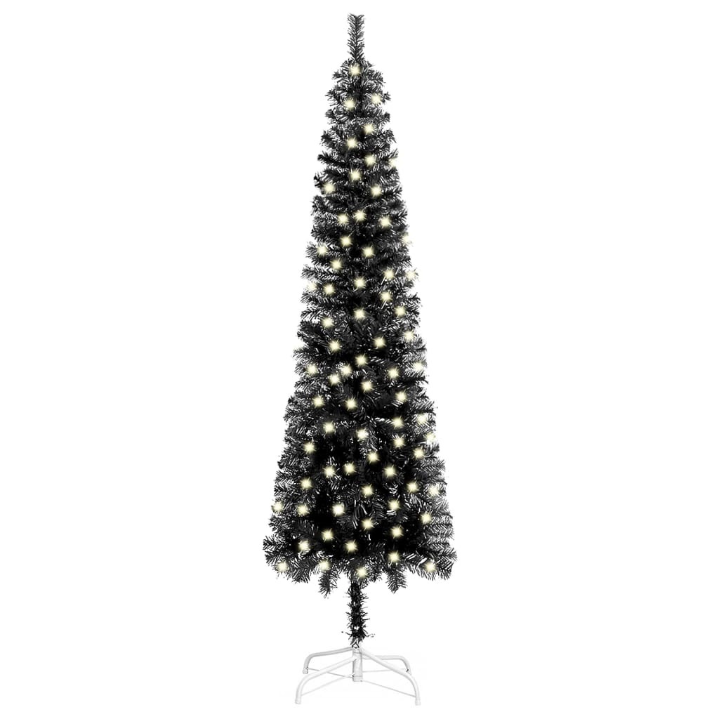 Slim Christmas Tree with LEDs Black 94.5"