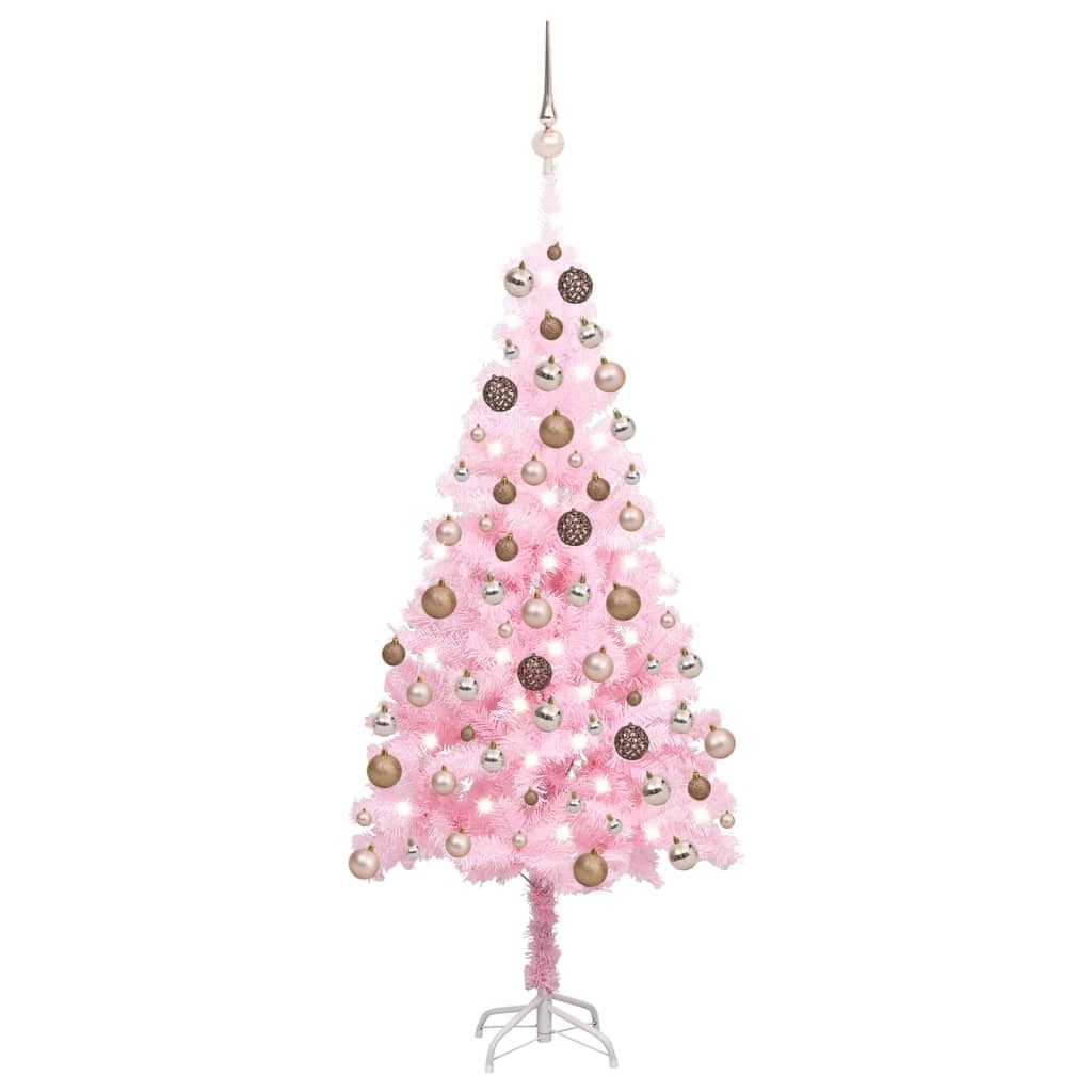 Artificial Christmas Tree with LEDs&Ball Set Pink 47.2" PVC (329177+330097)