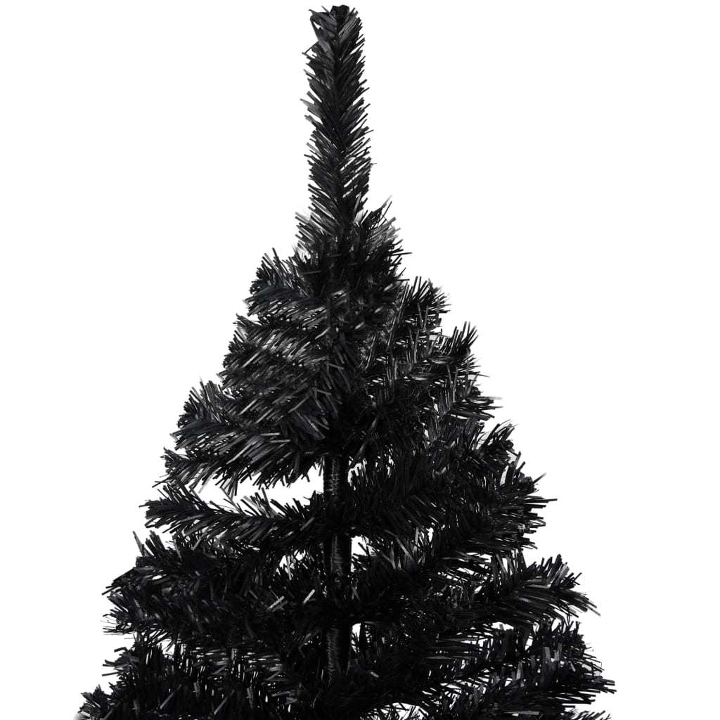 Artificial Christmas Tree with LEDs&Stand Black 70.9" PVC