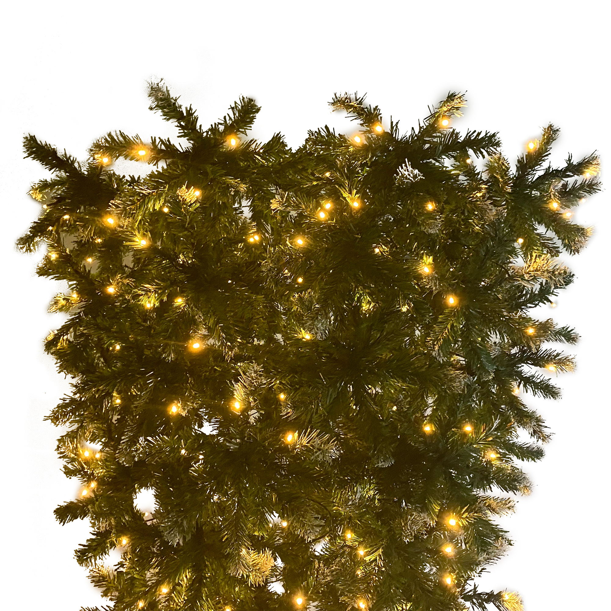 Upside Down Green Christmas Tree; Xmas Tree with LED Warm White Lights; Green leaves with part spraying White; Reinforced Metal Base & Easy Assembly 7.4ft X-mas