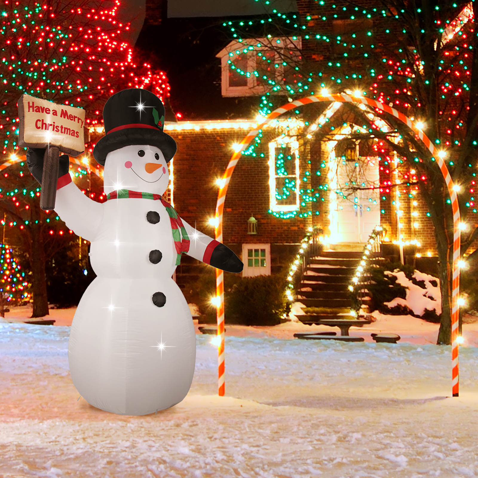 8FT Christmas Inflatable Snowman Outdoor with Led Light; Large Blow Up Snowman Yard Decorations with Merry Christmas Sign for Xmas Home Garden Family Prop Lawn Holiday Party Indoor Decor