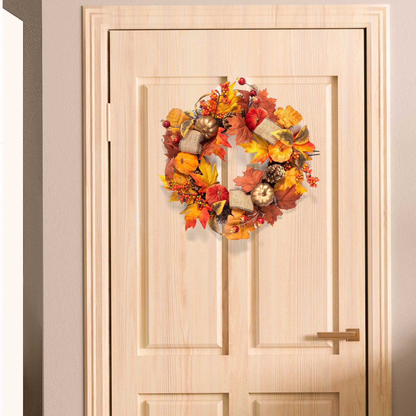 22" Fall Wreath Artificial Wreath for Front Door Home Decor Thanksgiving Christmas Decorations