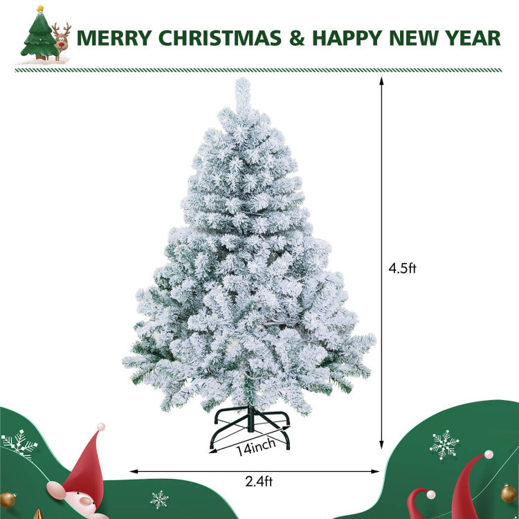 4.5 Feet Pre-Lit Premium Snow Flocked Christmas Tree with 150 Lights