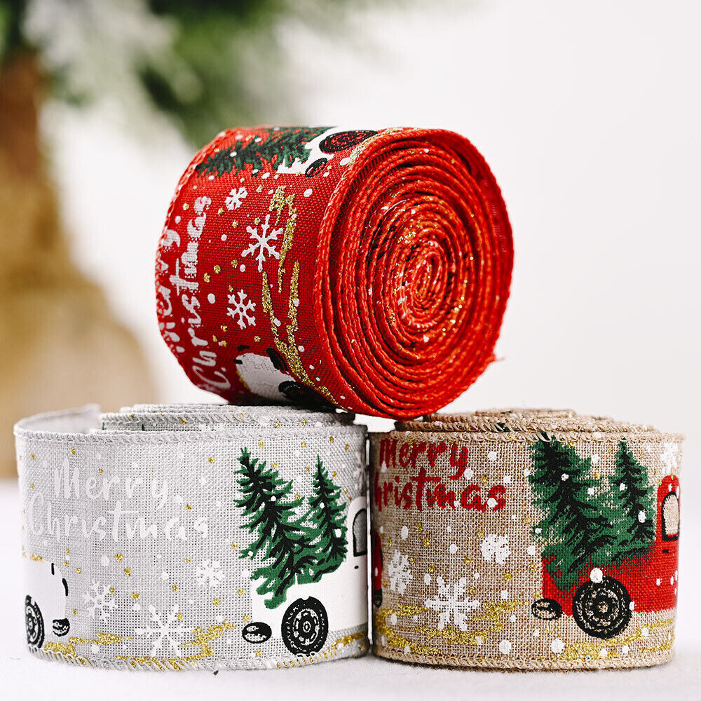 3 Rolls Christmas Ribbon Wired Edge Ribbons Gift Wrapping Ribbon Bows DIY Crafts