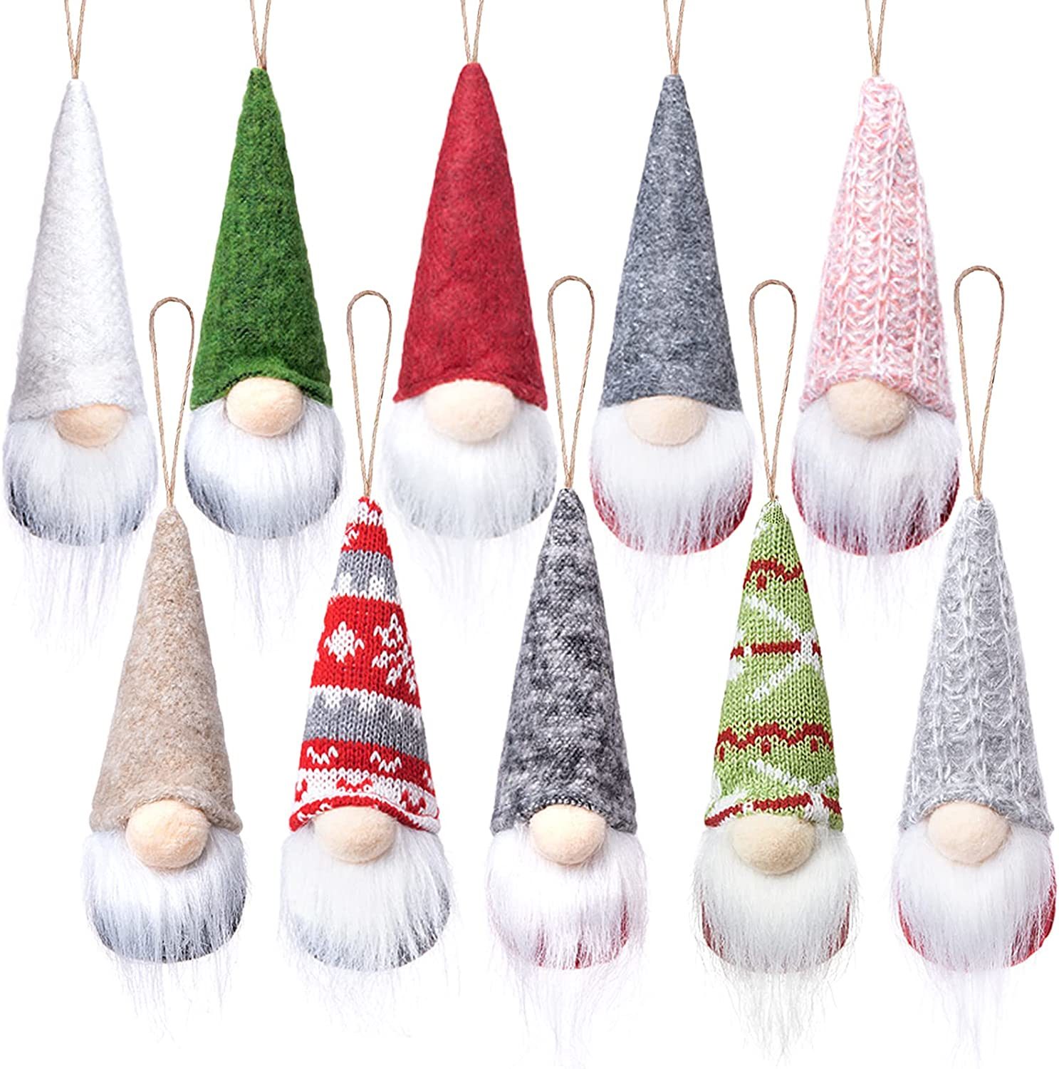 10PCS Christmas Handmade Hanging Gnome Plush Santa Elf Doll Santa Beard Ornament