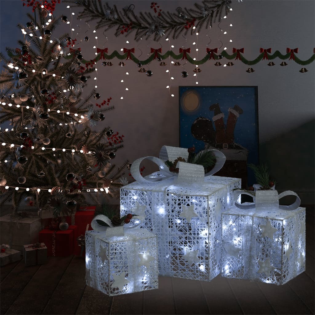Decorative Christmas Gift Boxes 3 pcs Silver Outdoor Indoor