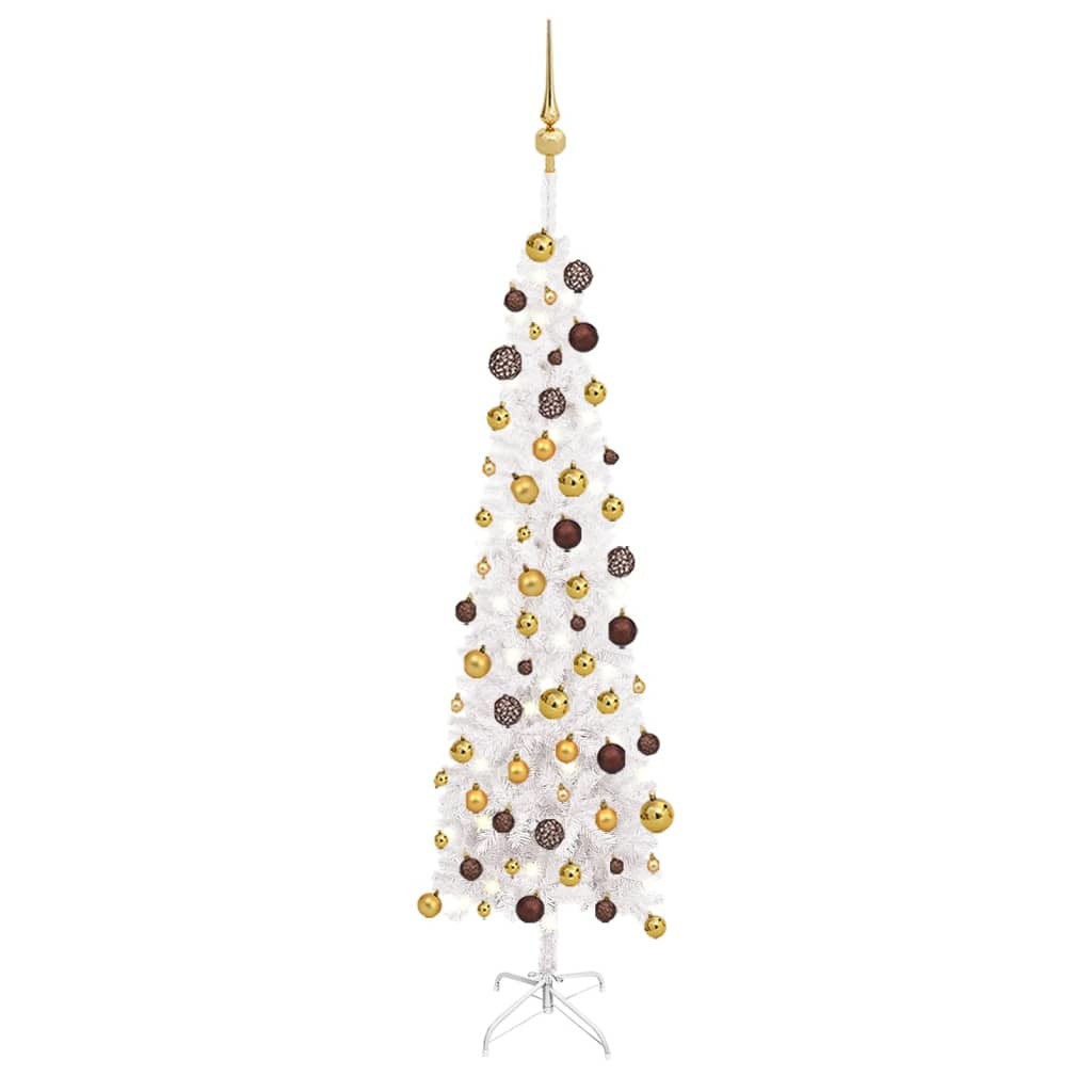 Slim Christmas Tree with LEDs&Ball Set White 59.1"