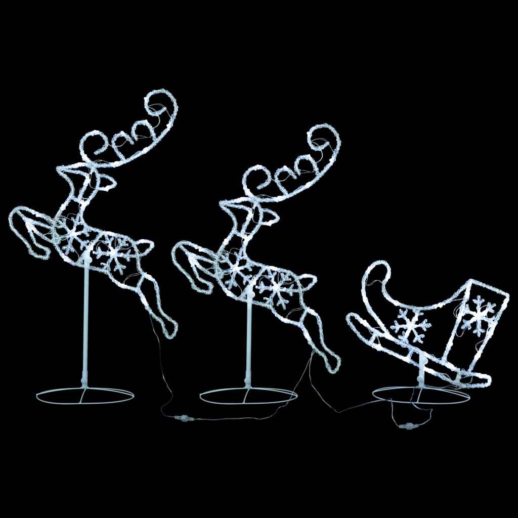 Acrylic Christmas Flying Reindeer&Sleigh 102.4"x8.3"x34.3" Cold White