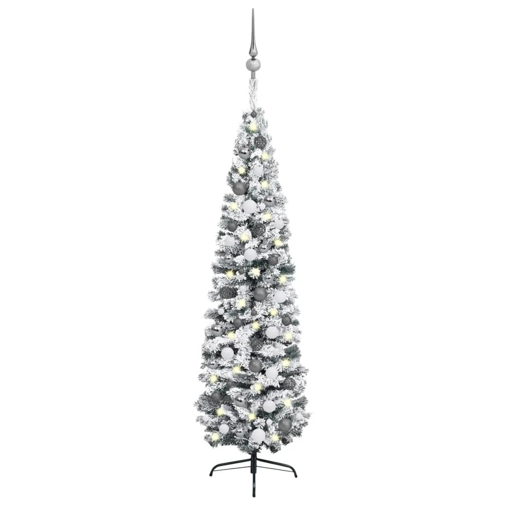 Slim Artificial Christmas Tree with LEDs&Ball Set Green 82.7"