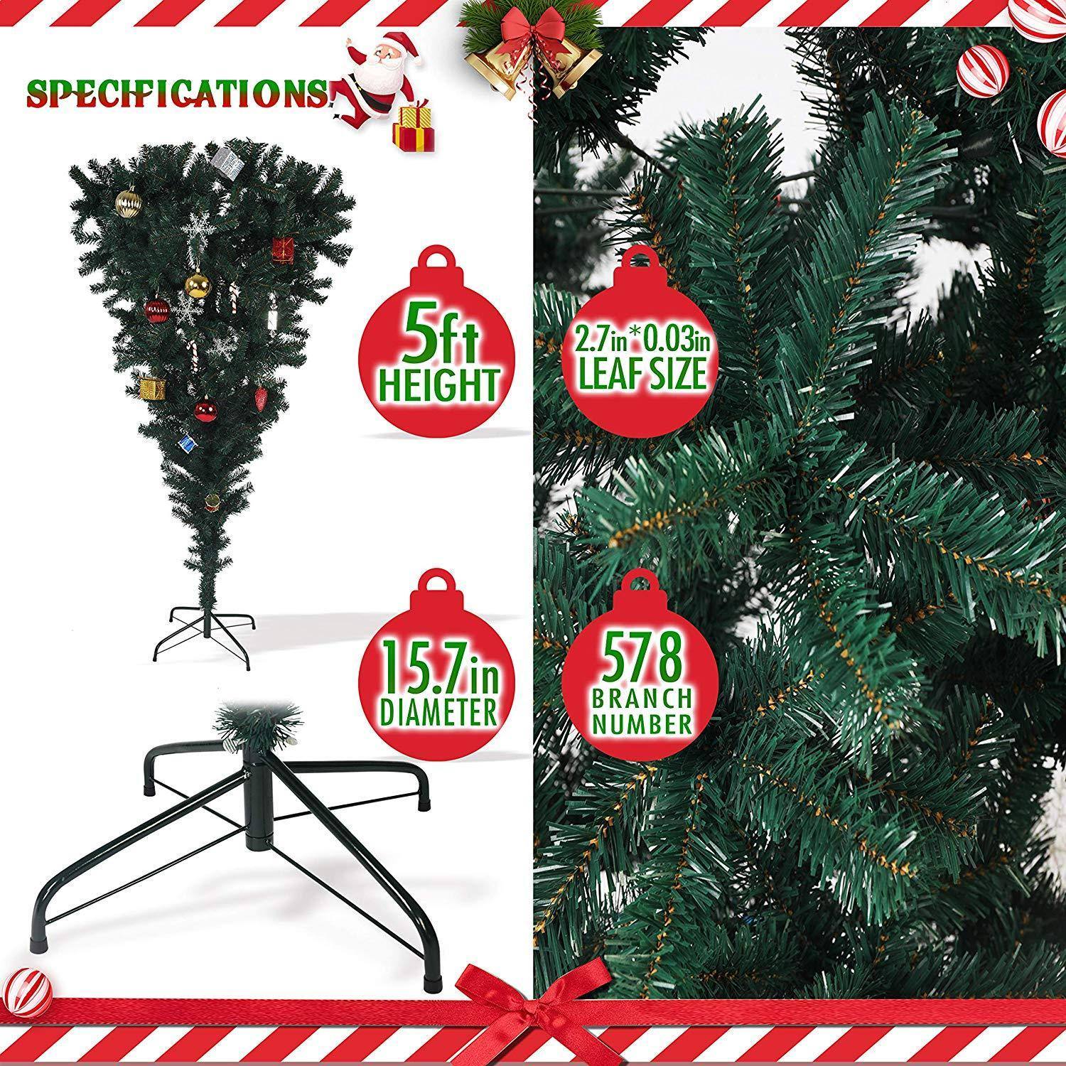 5 Ft Upsidedown Premium Artificial Christmas Tree with Solid Metal Stand, Festive Indoor and Outdoor Decoration