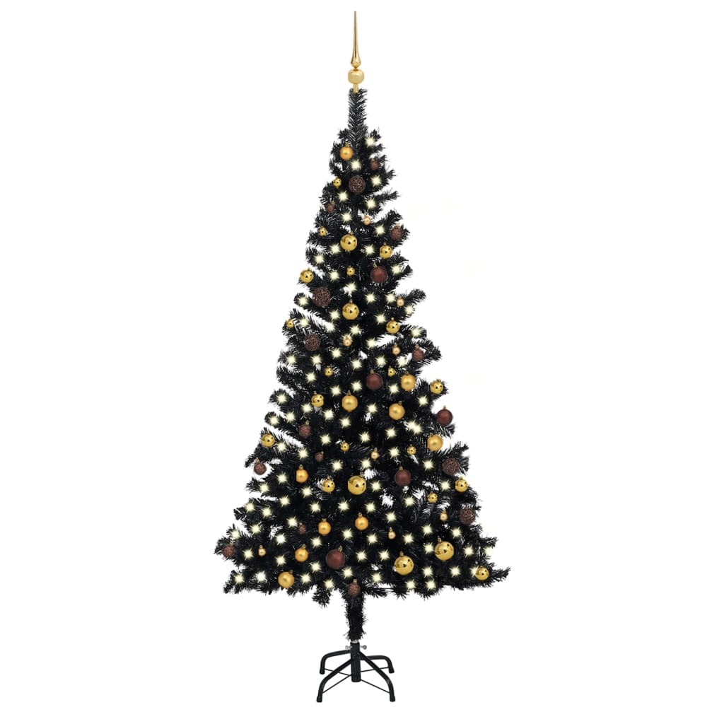 Artificial Christmas Tree with LEDs&Ball Set Black 94.5" PVC