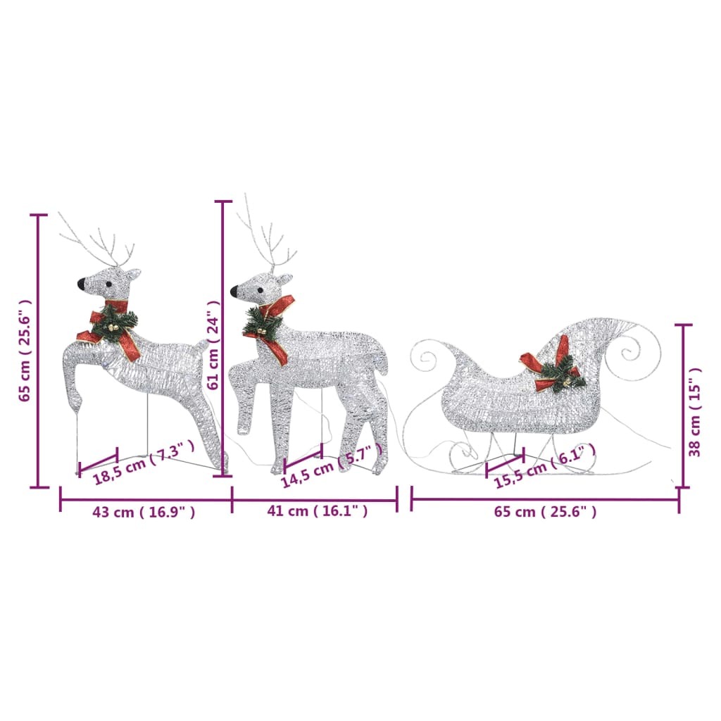 Reindeer & Sleigh Christmas Decoration 140 LEDs Outdoor Silver
