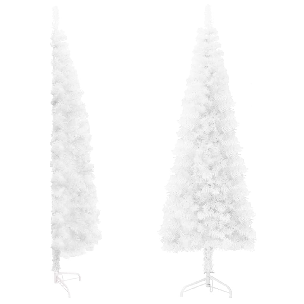 Slim Artificial Half Christmas Tree with Stand White 94.5"