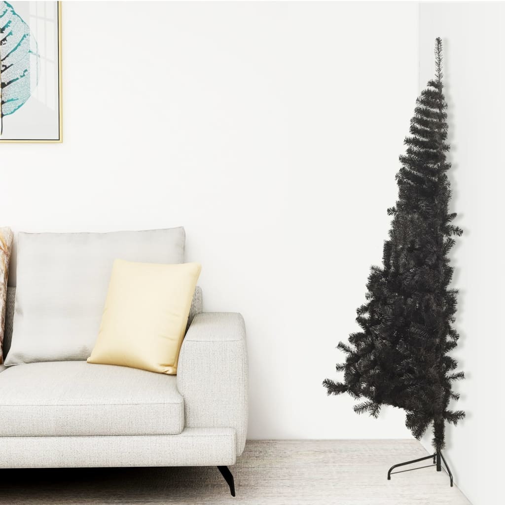 Artificial Half Christmas Tree with Stand Black 70.9" PVC