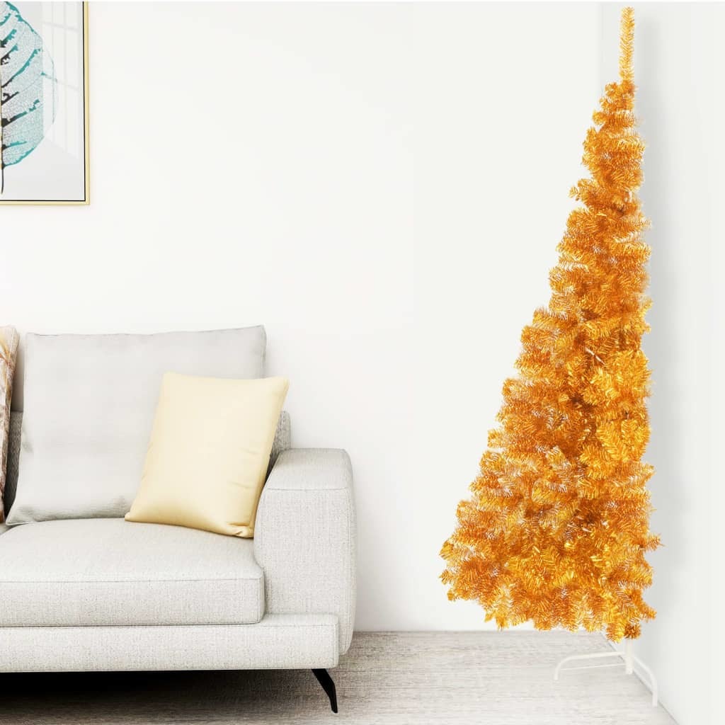 Artificial Half Christmas Tree with Stand Gold 70.9" PVC