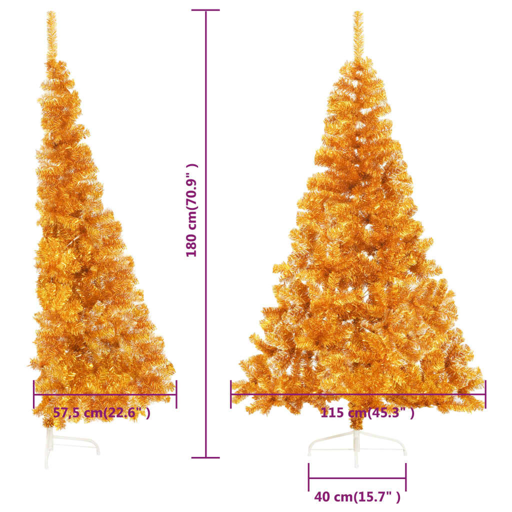Artificial Half Christmas Tree with Stand Gold 70.9" PVC